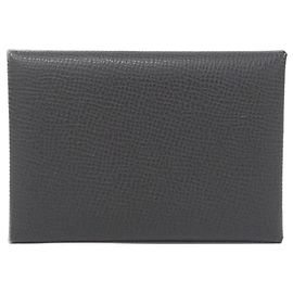 Duo-Münzgeldbörse Calvi von Hermès Anthrazitgrau Damier ebene