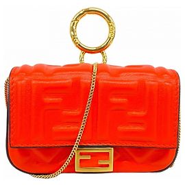 Fendi Nano Baguette Leather Pouch Red