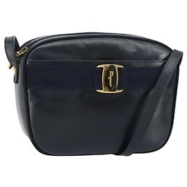 Salvatore Ferragamo Vala Shoulder Bag Leather Navy blue