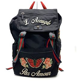 Schwarzer Nylon-Rucksack von Gucci mit besticktem Design Schwarz