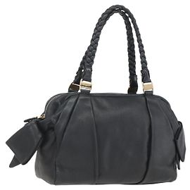 Borsa semi a spalla in pelle nera e oro Auth 148535V di Salvatore Ferragamo Nero D'oro