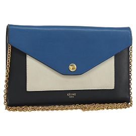 Céline Bolsa de ombro em couro multicolorida com corrente CELINE Auth BA8968 Multicor Dourado