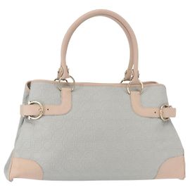 Bolsa Tote Gancini em couro cinza e dourado Auth BA8969 da Salvatore Ferragamo Marrom Dourado