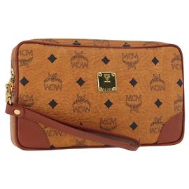 MCM Logogram Vicetos Pochette en Cuir PVC Marron Or Auth 148568V Marron Doré