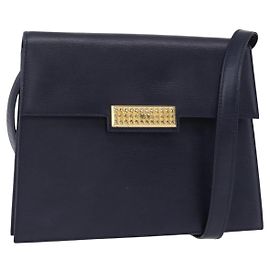 Borsa a Spalla Christian Dior in Pelle Blu Navy Oro Auth BA8852 D'oro Blu navy