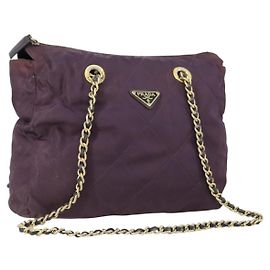PRADA Borsa a Spalla con Catena Nylon Viola Oro Auth 155418 D'oro Porpora