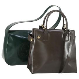 Sac à main GUCCI en cuir verni 2way Marron Or Authentique 151456 Marron Doré