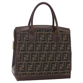 FENDI Zucca Canvas Hand Bag Black Brown Auth ka862 Brown Black