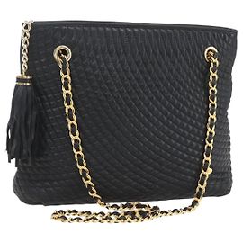 BALLY Kette Tote Tasche Leder Schwarz Gold Auth am10089 Schwarz Golden