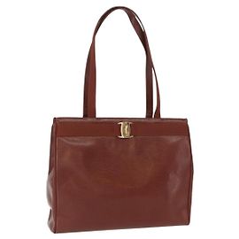 Bolsa Tote Vala de Couro Marrom e Ouro Auth BA8853 da Salvatore Ferragamo Marrom Dourado