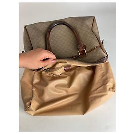 Céline Bolsa de couro monograma vintage Celine bege marrom Bege