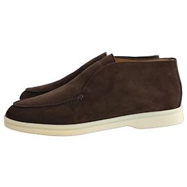 Loro Piana dunkelbraune, mit Fell gefütterte Stiefeletten Braun