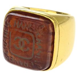 Chanel Vintage Square CC Ring Resin Golden