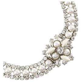 Miu Miu Halskette mit Strass und Kunstperlen Silber Metallisch