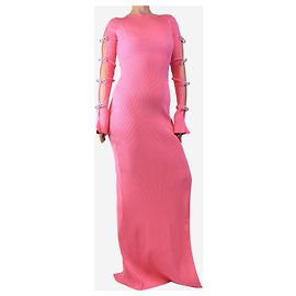 Mach & Mach Rosa geripptes Maxikleid mit Cutouts und Diamant-Schleife - Größe S Pink