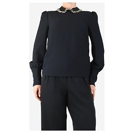 Red Valentino Black diamante collar top - size UK 8 Black