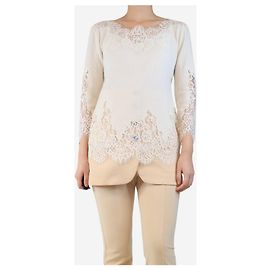 Ermanno Scervino Pull en crème avec dentelle - taille UK 12 Écru