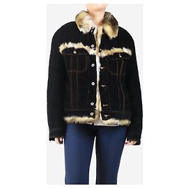 Dolce & Gabbana Schwarze Kordjacke mit Kunstfellfutter - Größe XXXL Schwarz