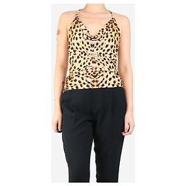 Roberto Cavalli Top de cuello drapeado de leopardo marrón - talla M Castaño