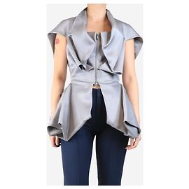 Alexander Mcqueen Top de organza estructurada de seda gris con cremallera frontal - talla UK 8 Gris