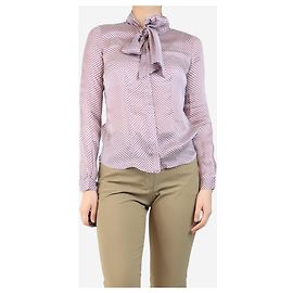 Alexander Mcqueen Blusa de seda roxa e branca com bolinhas - tamanho UK 10 Roxo