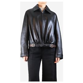 Loewe Black belted leather jacket - size UK 10 Black