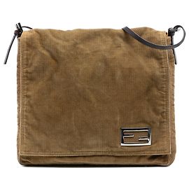 Borsa a Spalla in Velluto a Coste Marrone Fendi Marrone Marrone chiaro