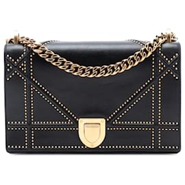 Dior-Dior Black Medium Studded Lambskin Diorama Flap-Black