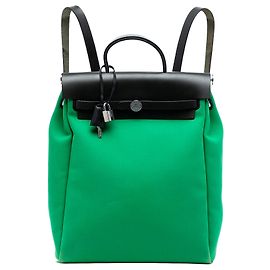 Hermès Green Toile Herbag A Dos Zip Retourne Backpack Green