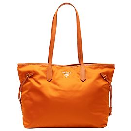 Bolsa tote conversível aberta em tessuto com detalhes saffiano laranja da Prada Laranja