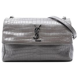 Crossbody Saint Laurent cinza médio em couro de bezerro com estampado de crocodilo Monogram West Hollywood Marrom