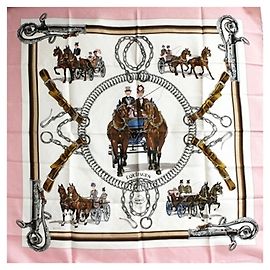Lenço de seda Carre 90 da Hermès Rosa Branco