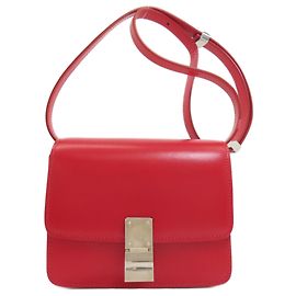 Céline Bolsa de Ombro Celine Classic Box em Couro de Bezerro Vermelho Vermelho