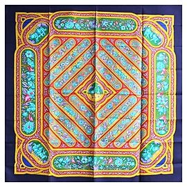 Lenço de seda Hermès - Kare 90 Multicor Azul marinho