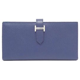 Carteira longa Hermès Béarn Soufflet em Epsom Azul Outro