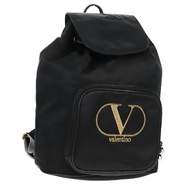 VALENTINO Backpack Nylon Leather Black Gold Auth BA8694 Black Golden