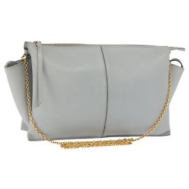 Céline Bolsa de ombro trifold CELINE em couro cinza e dourado Auth BA9180 Marrom Dourado