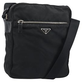 Borsa a Spalla PRADA Nylon Argento Nero Auth ep12391 Nero Argento