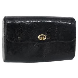 GUCCI Clutch Bag Embossed leather Black Gold Auth am10083 Black Golden