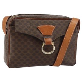 Céline Bolsa de Ombro em Lona Macadam CELINE em Couro PVC Marrom Dourado Auth mr1695 Marrom Dourado