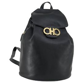 Zaino in pelle nera e oro Gancini di Salvatore Ferragamo Auth 154337 Nero D'oro