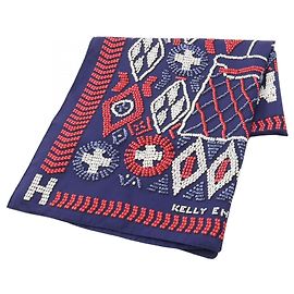 Lenço de seda Hermès Carré Jean 140 Kelly em Pérolas Branco Vermelho Azul marinho