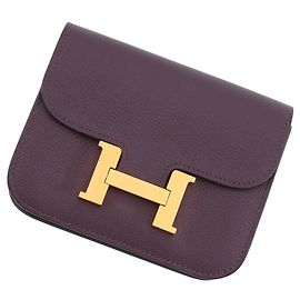 Bolsa de Moeda Constance em Cassis da Hermès Roxo escuro