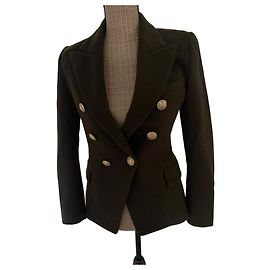 Balmain Veste croisée laine Vert foncé