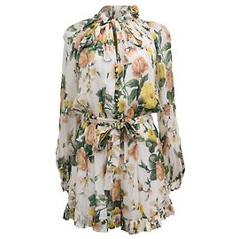 Macacão em viscose estampada floral Zimmermann Zippy com cinto e gola amarrada em chiffon Outro