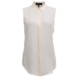Theory Georgette Sleeveless Button-Up Blouse in White Silk White Cream