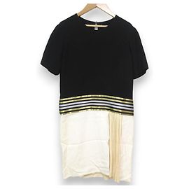 Vestido de seda 100% con pliegues asimétricos Gucci Negro Plata Blanco Dorado