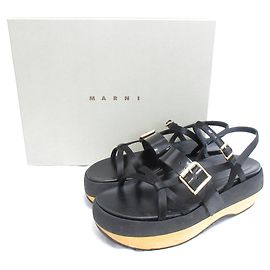 Sandales Flatform en Cuir Verni Marni Noir
