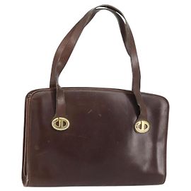 Bolsa de Mão Christian Dior em Couro Marrom Dourado Auth gh1451 Marrom Dourado