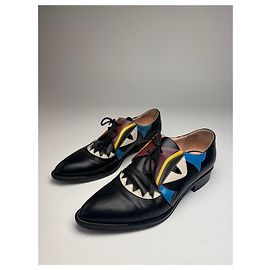 Vintage Fendi Leder Schnürschuhe schwarz EU36 Schwarz